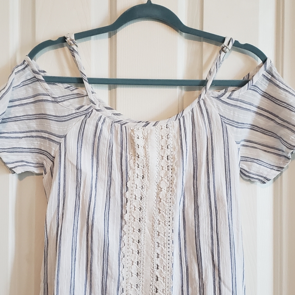 Speed Control linen stripped off the shoulder dress